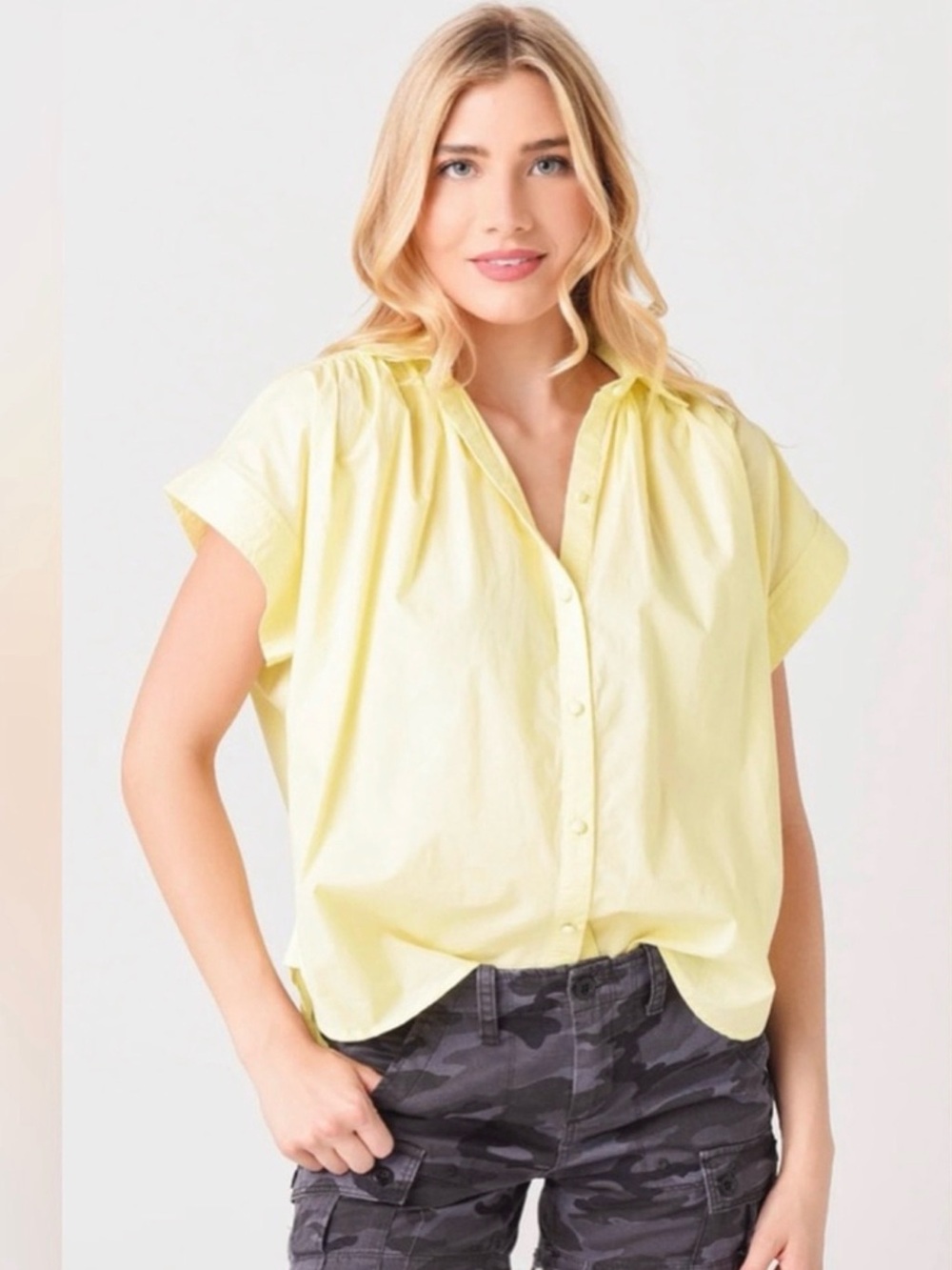 Citizens of Humanity Penny Short Sleeve Blouse Cotton Button Front Shirt Medium